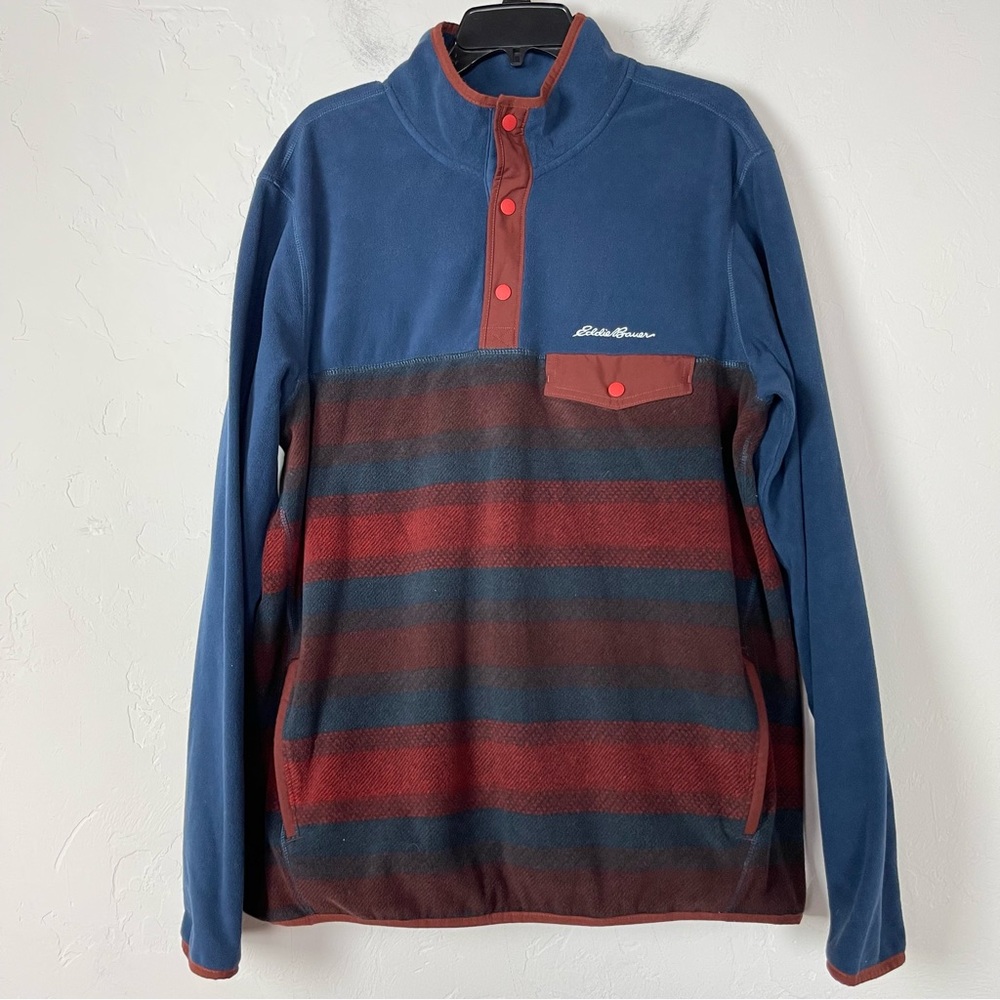 Eddie Bauer Jacket Pullover Sweater‎ Fleece Chutes Mock Neck Snap Button Knit